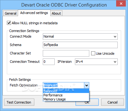 oracle odbc driver configuration fetch buffer size